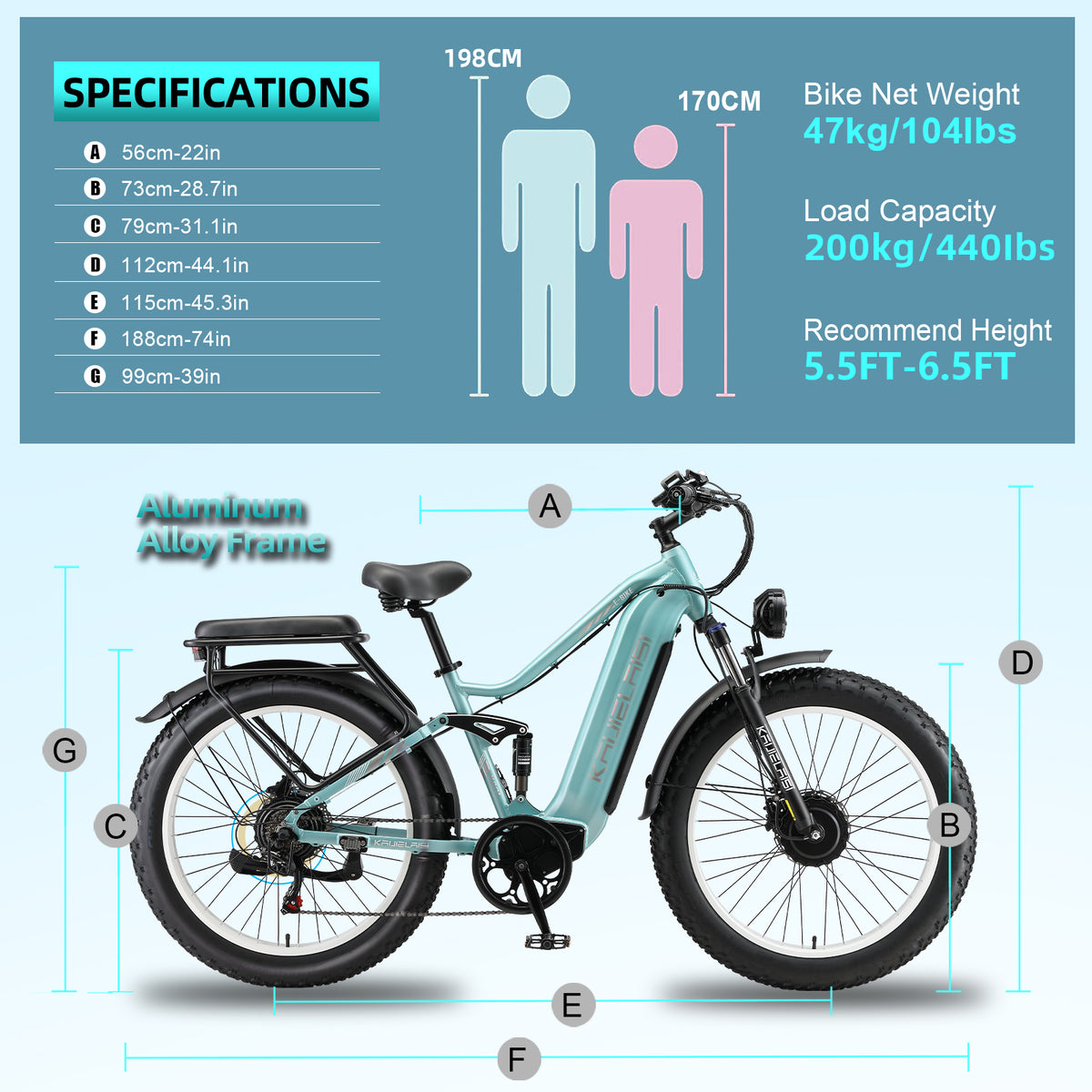 Dimension diagram of K801 electric mountain bike