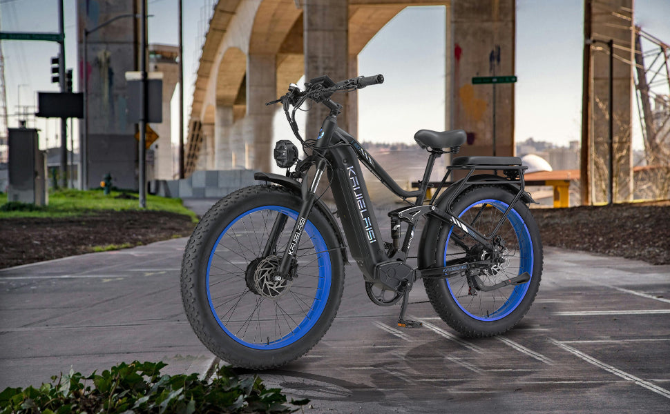 KAIJIELAISI K801 Electric Bike 45MPH 60V/2100WH 26" Full Suspension 6000W Peak Dual Motor E-Mountain Bicycle US