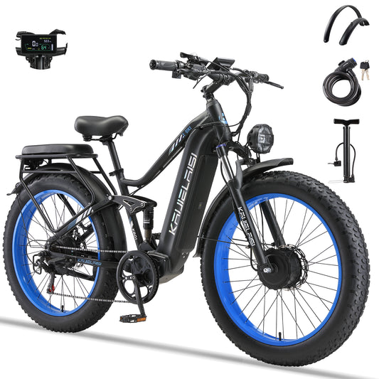KAIJIELAISI K801 Electric Bike 45MPH 60V/2100WH 26" Full Suspension 6000W Peak Dual Motor E-Mountain Bicycle US