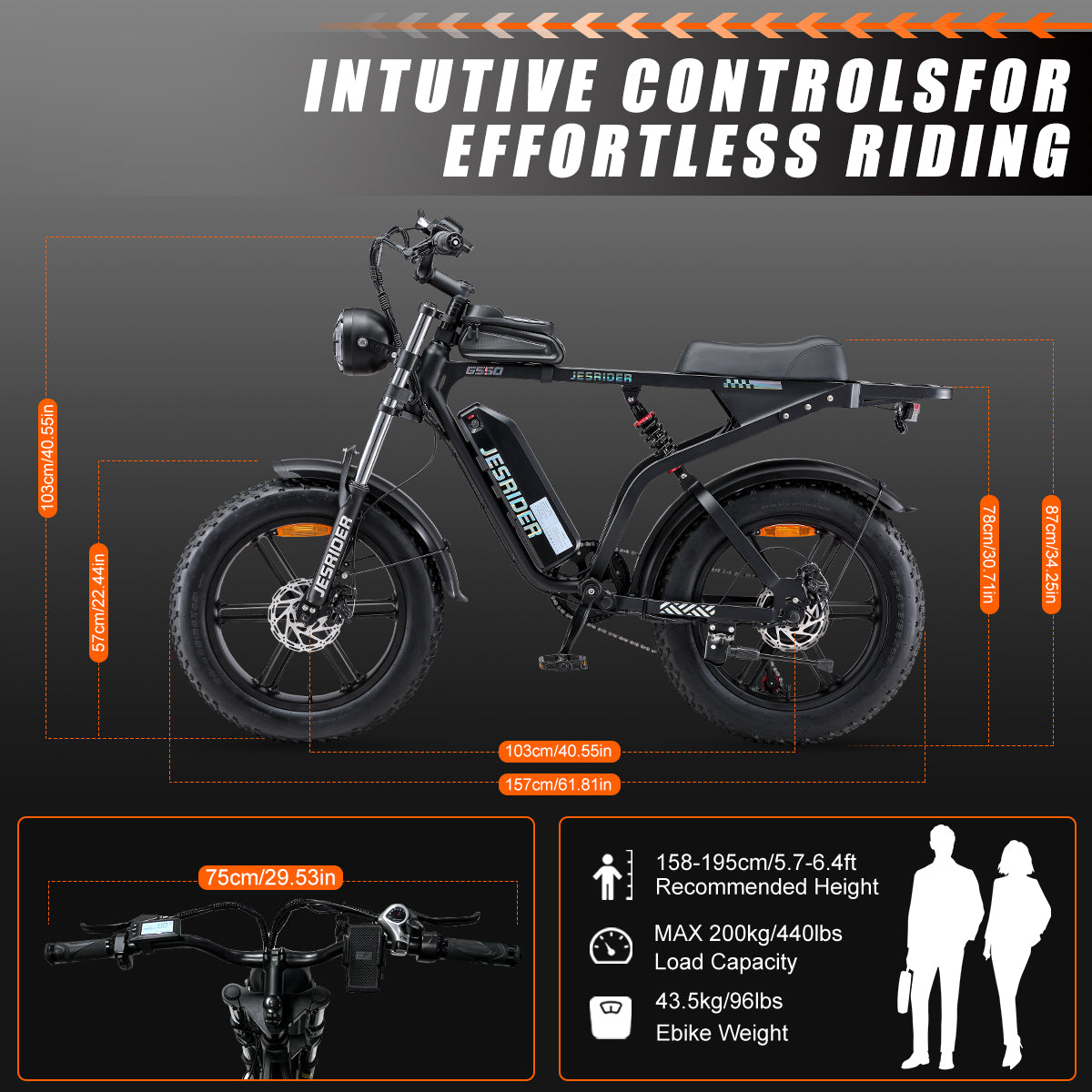 G550 electric fat tire bike size and load capacity