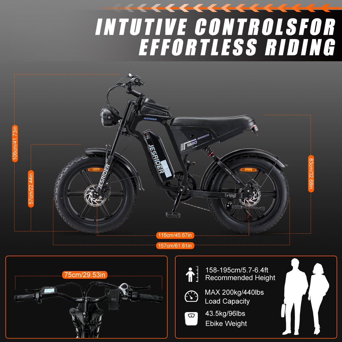 G650 Electric Bike  Dimensional Drawing