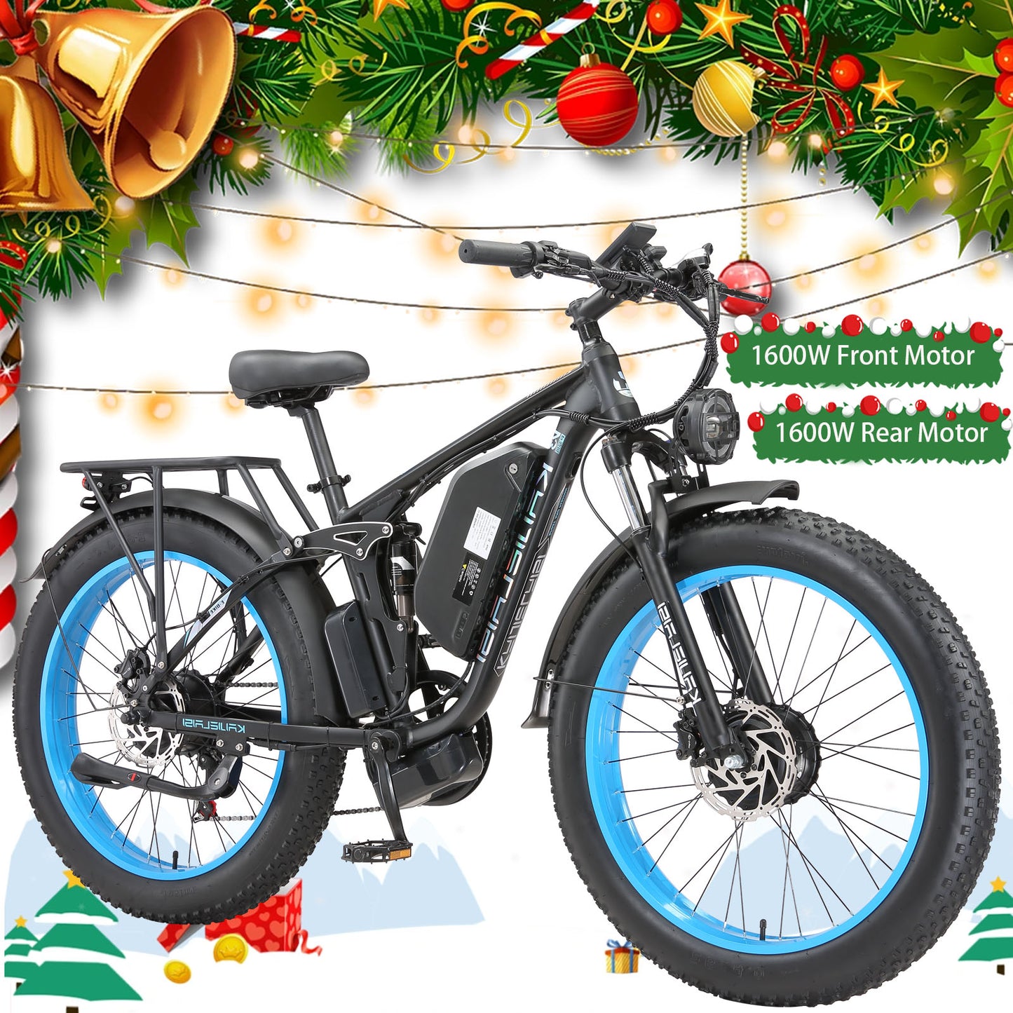 V3PRO Fat Tire Electric Bike Dual Brushless Motor Up to 3200W 1352WH Battery Ebike