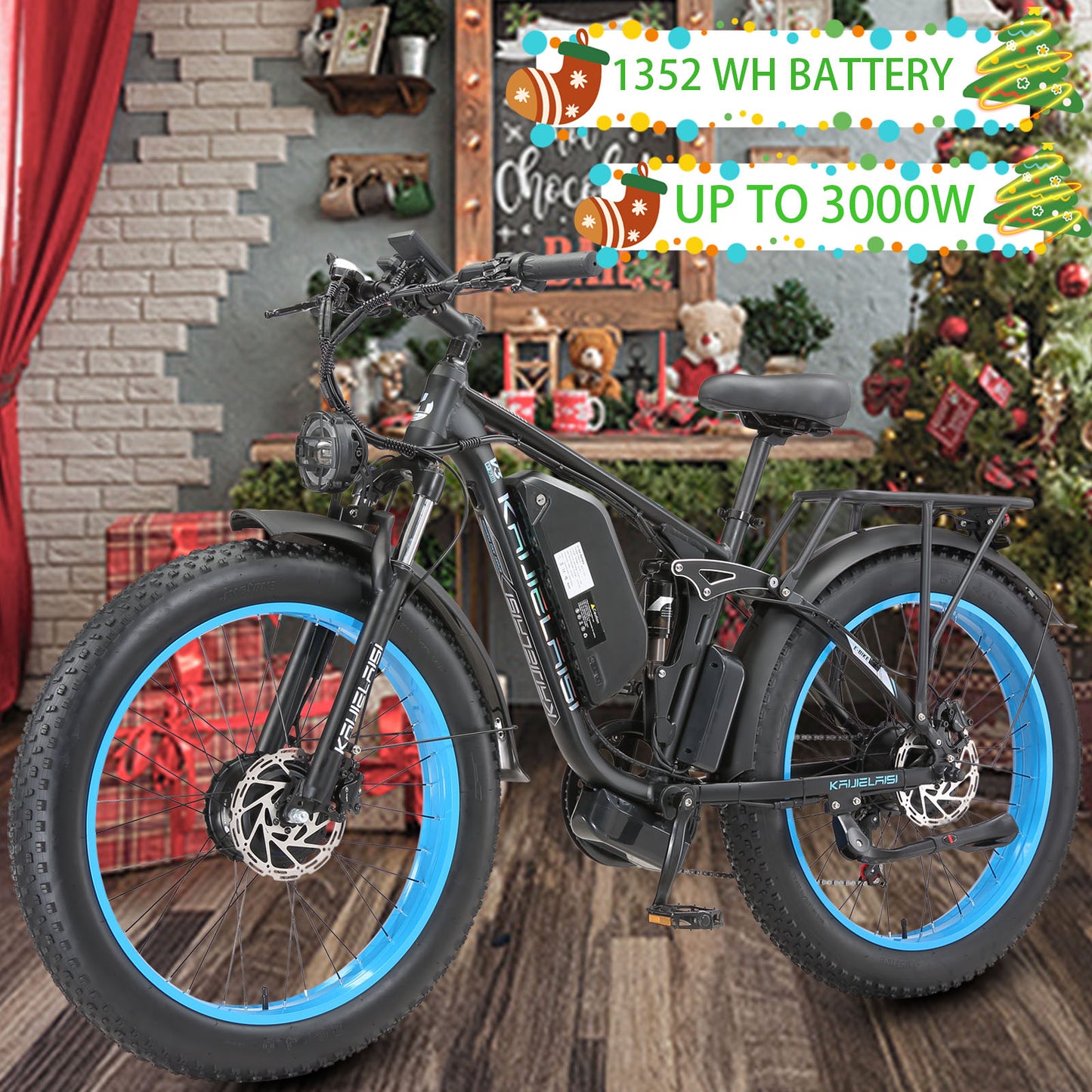 V3PRO Fat Tire Electric Bike Dual Brushless Motor Up to 3200W 1352WH Battery Ebike