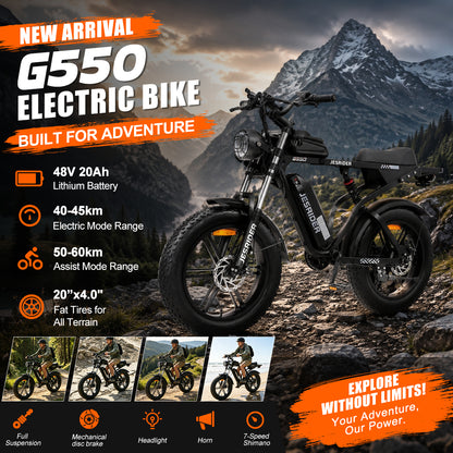 G550 electric fat tire mountain bike with 48V 20Ah battery