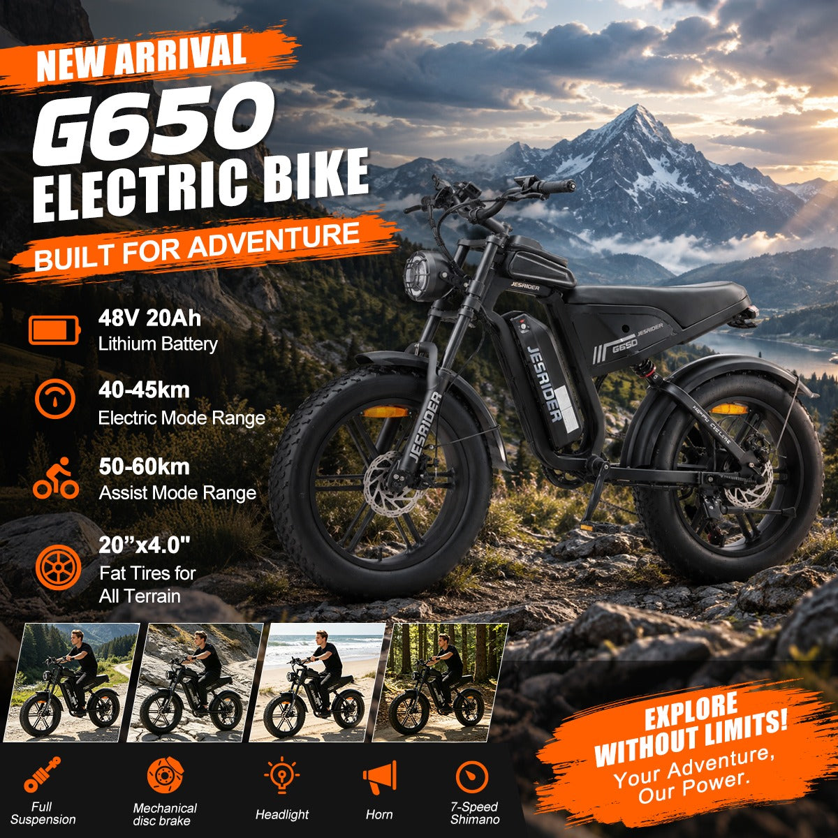 G650 fat tire electric bike for outdoor adventures