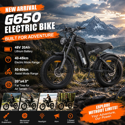 G650 fat tire electric bike for outdoor adventures