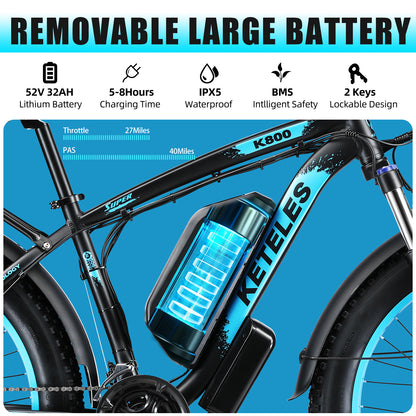 KETELES K800 electric bike 52V 32Ah battery detail