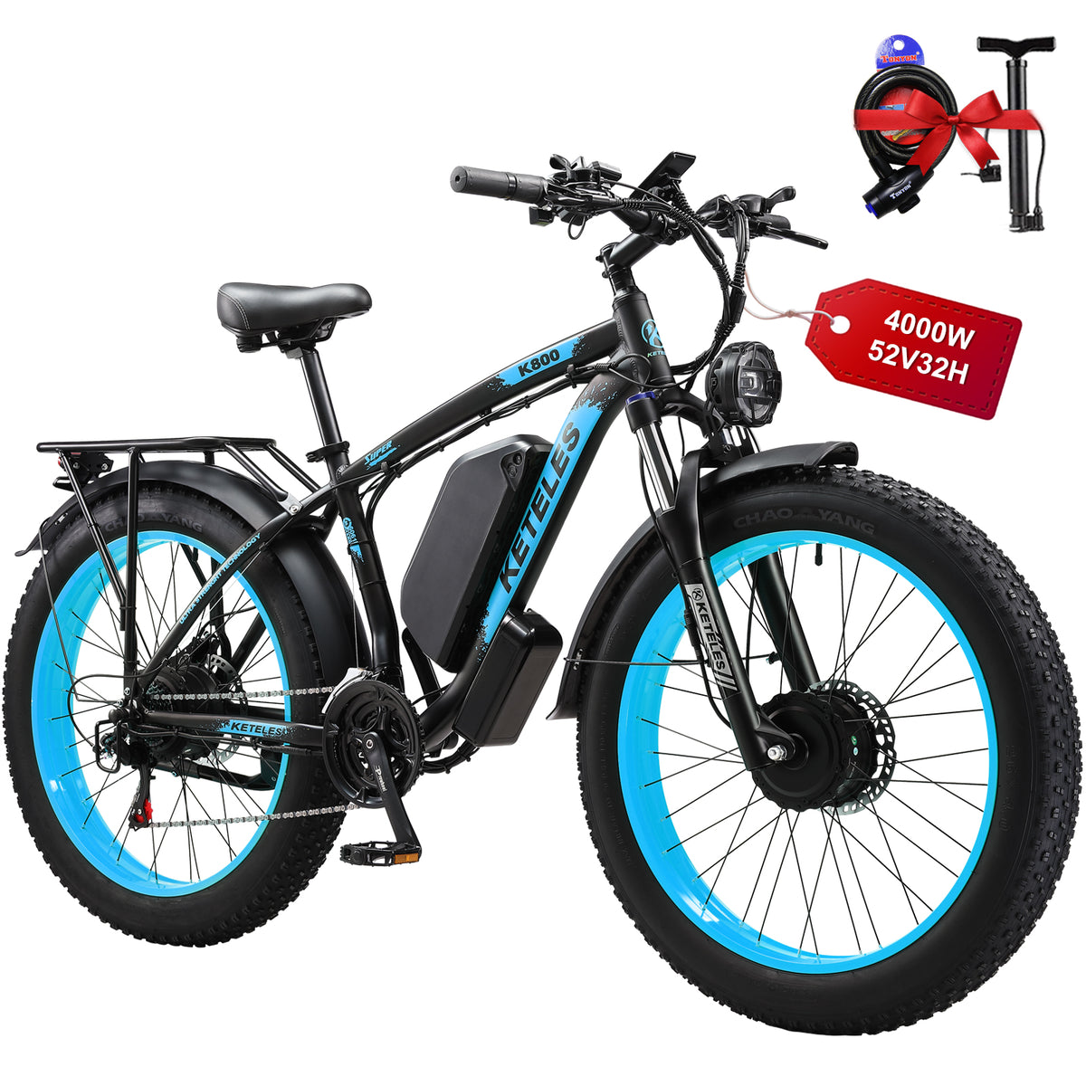 KETELES Blue K800 4000W 52V32AH Dual Motor Fat Tire Electric Bike