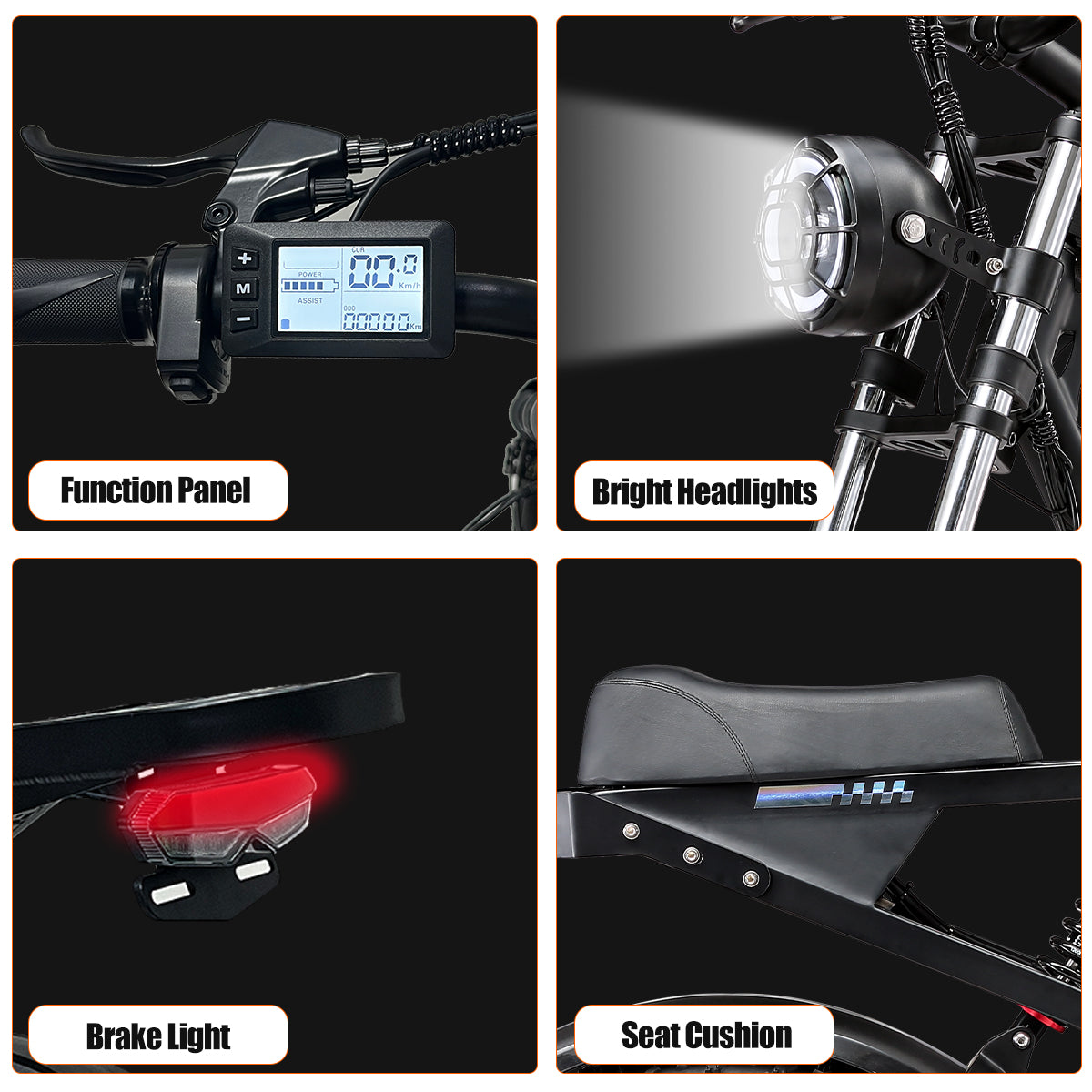 G550 electric fat tire mountain bike display lights and seat