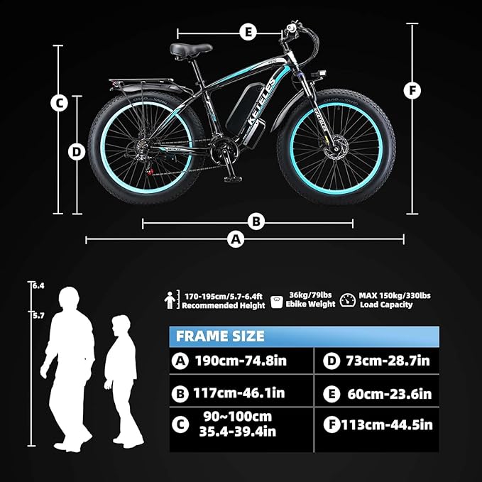 KETELES K800 1000W Basic Ebike 26" x 4.0 Fat Tire Electric Bike