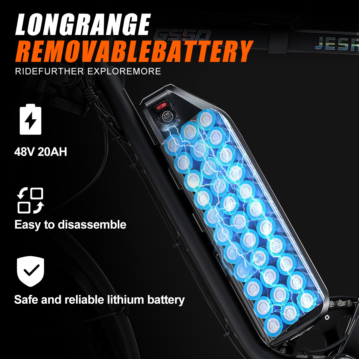 G550 electric fat tire mountain bike battery