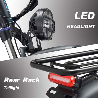 V3PRO Fat Tire Electric Bike led headlight and rear rack