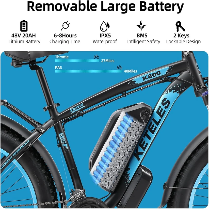 K800 26 inch fat tire electric bike battery