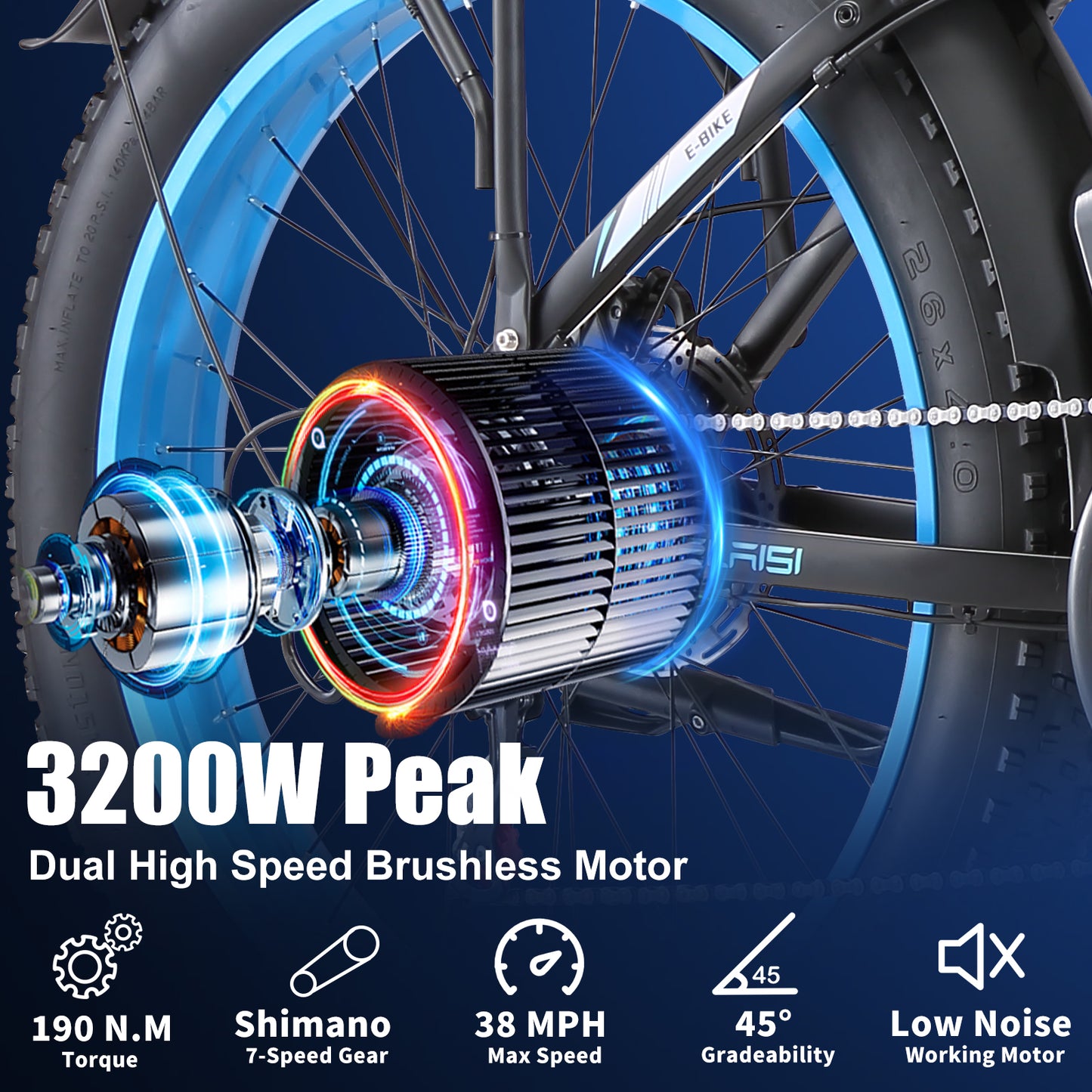 V3PRO Fat Tire Electric Bike Dual Brushless Motor Up to 3200W 1352WH Battery Ebike