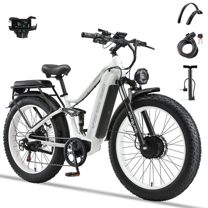 K801 white full suspension electric mountain bike