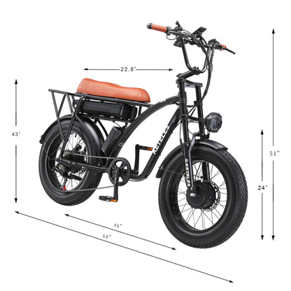 KETELES KF8 2000W Adult Urban Commuting Electric Bicycle Size Chart