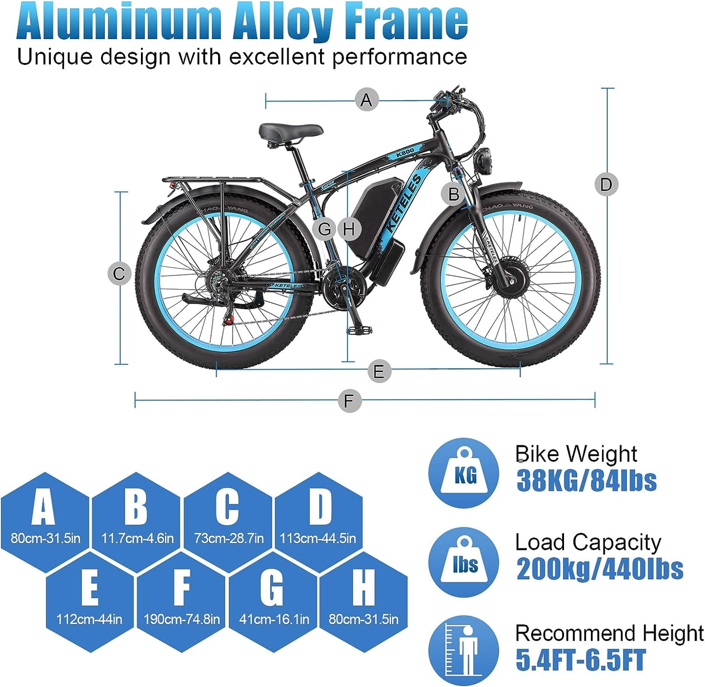 KETELES K800 26'' Fat Tire AWD Electric Bike 2000W Cruise Ebikes