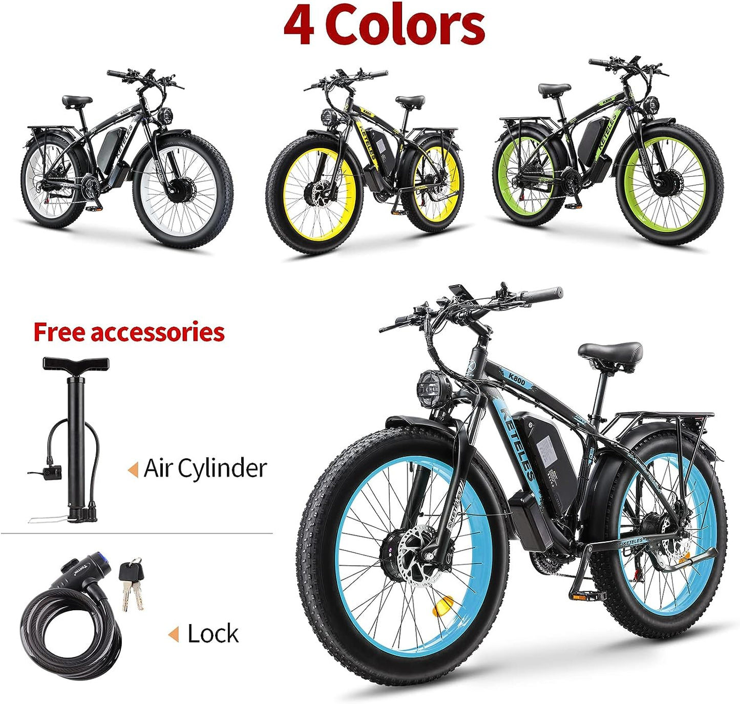 KETELES K800 26'' Fat Tire AWD Electric Bike 2000W Cruise Ebikes